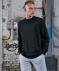Build Your Brand Organic Long Sleeve with Cuff Rib - Black
