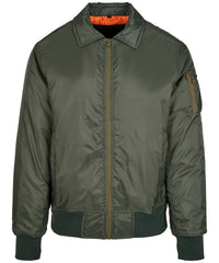 Build Your Brand Collar Bomber Jacket - Dark Olive
