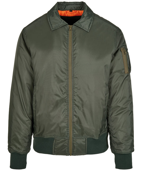 Build Your Brand Collar Bomber Jacket - Dark Olive