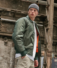 Build Your Brand Collar Bomber Jacket - Dark Olive