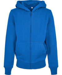 Build Your Brand Organic Kids Basic Zip Hoodie - Intense Blue