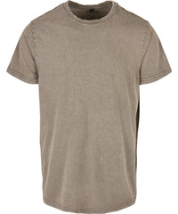 Build Your Brand Acid Washed Round Neck Tee - Dark Khaki
