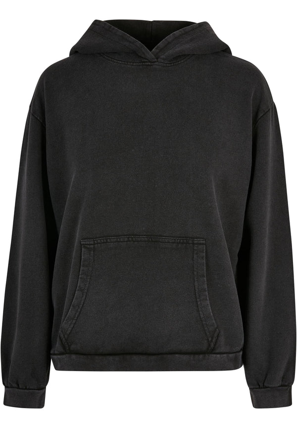 Build Your Brand Women's Acid Washed Oversized Hoodie - Black