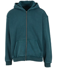 Build Your Brand Vintage Heavy Zip Hoodie - Bottle Green