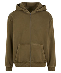 Build Your Brand Vintage Heavy Zip Hoodie - Olive
