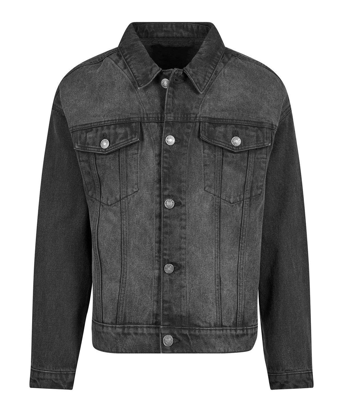 Build Your Brand Heavy Ounce Boxy Denim Jacket - Black Washed