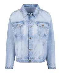 Build Your Brand Heavy Ounce Boxy Denim Jacket - New Light Blue Washed