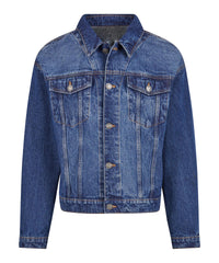 Build Your Brand Heavy Ounce Boxy Denim Jacket - New Mid Blue Washed