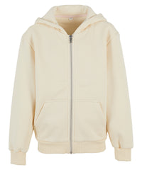 Build Your Brand Kids Fluffy Zip Hoodie - White Sand