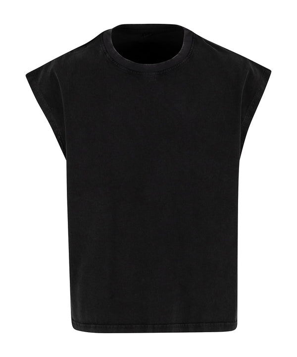 Build Your Brand Vintage Cropped Heavy Sleeveless Tee - Black