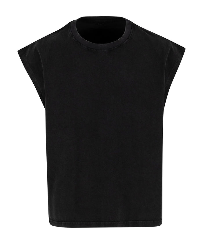 Build Your Brand Vintage Cropped Heavy Sleeveless Tee - Black