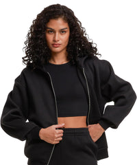 Build Your Brand Women’s Loose-fit Zip Hoodie - Black