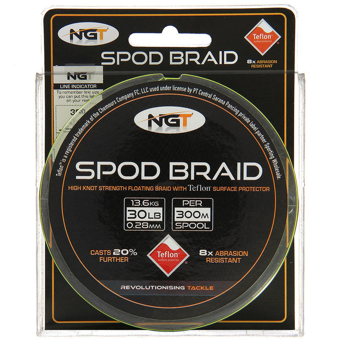 NGT 30lb Fluoro Yellow Teflon Coated Floating SPOD Braid - 300m Spool