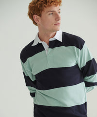 Front Row Sewn Stripe Long Sleeve Rugby Shirt - Burgundy/Navy