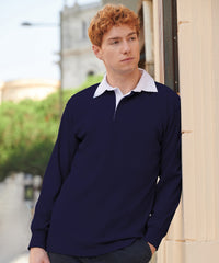 Front Row Long Sleeve Plain Rugby Shirt - Black/White*
