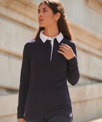 Front Row Women's Long Sleeve Plain Rugby Shirt - Black/White*