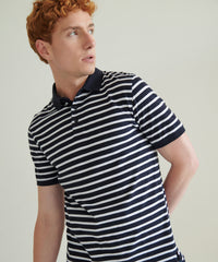 Front Row Striped Jersey Polo Shirt - Navy/White