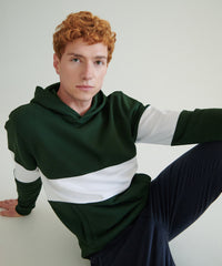 Front Row Heavyweight Panelled Hoodie - Bottle/White
