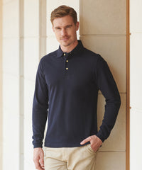Henbury Long Sleeve Cotton Polo Shirt - Black