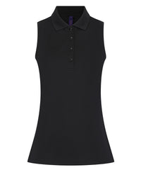Henbury Women’s Sleeveless Coolplus® Polo Shirt - Black