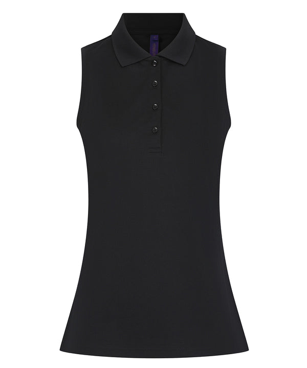 Henbury Women’s Sleeveless Coolplus® Polo Shirt - Black