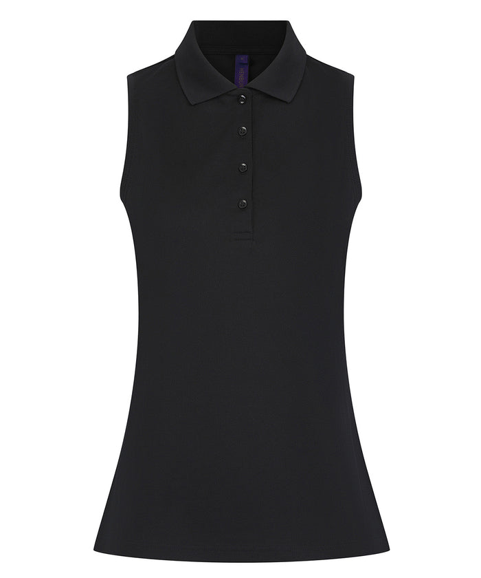 Henbury Women’s Sleeveless Coolplus® Polo Shirt - Black