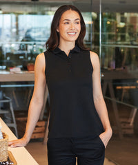 Henbury Women’s Sleeveless Coolplus® Polo Shirt - Black