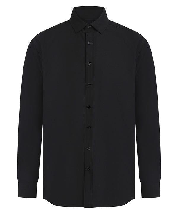 Henbury Long Sleeve ‘cotton-feel’ Coolplus® Shirt - Black