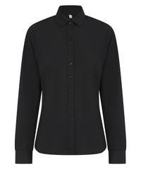 Henbury Women’s Long Sleeve ‘cotton-feel’ Coolplus® Shirt - Black