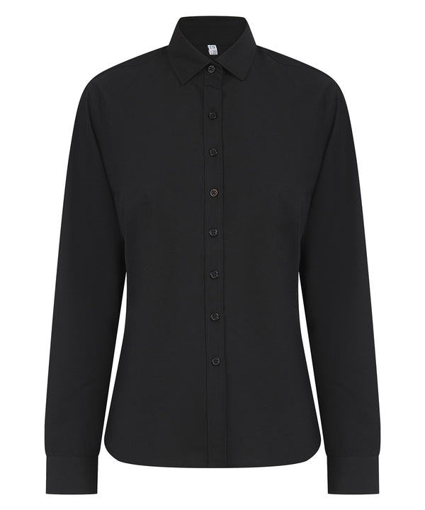 Henbury Women’s Long Sleeve ‘cotton-feel’ Coolplus® Shirt - Black