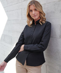 Henbury Women’s Long Sleeve ‘cotton-feel’ Coolplus® Shirt - Black
