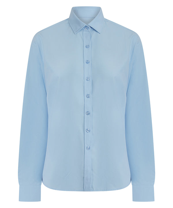 Henbury Women’s Long Sleeve ‘cotton-feel’ Coolplus® Shirt - Light Blue