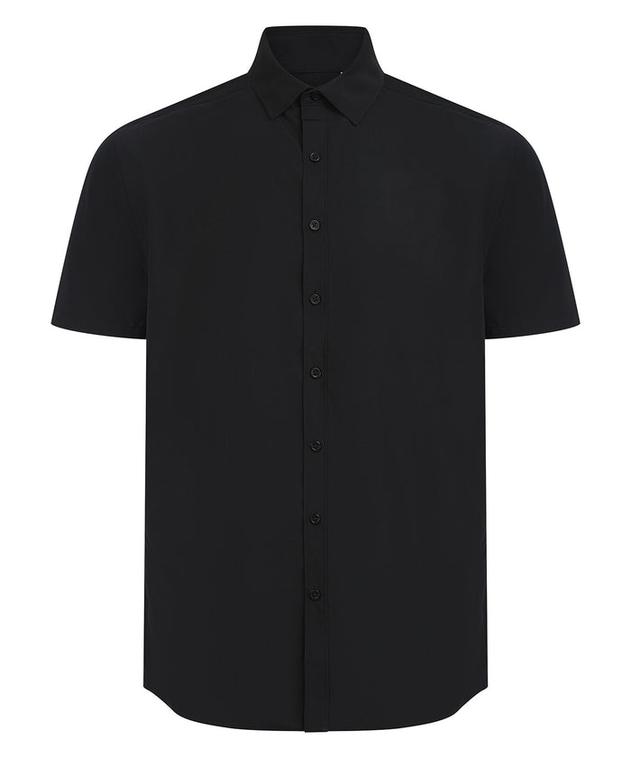 Henbury Short Sleeve ‘cotton-feel’ Coolplus® Shirt - Black