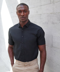 Henbury Short Sleeve ‘cotton-feel’ Coolplus® Shirt - Black