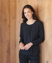 Henbury Women's Pleat Front Long Sleeve Blouse - Black