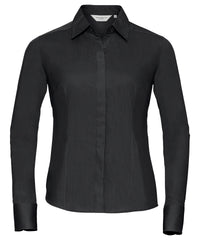 Russell Athletic Women's Long Sleeve Polycotton Easycare Fitted Poplin Shirt - Black