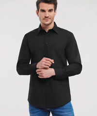 Russell Athletic Long Sleeve Polycotton Easycare Fitted Poplin Shirt - Black