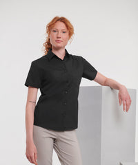 Russell Athletic Women's Short Sleeve Polycotton Easycare Poplin Shirt - Black