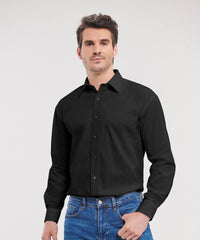 Russell Athletic Long Sleeve Pure Cotton Easycare Poplin Shirt - Black