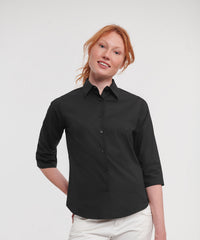 Russell Athletic Women's ¾ Sleeve Easycare Fitted Shirt - Black