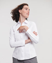 Russell Athletic Women's Long Sleeve Herringbone Shirt - Light Blue