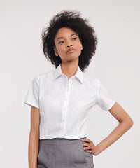 Russell Athletic Women's Short Sleeve Herringbone Shirt - Light Blue