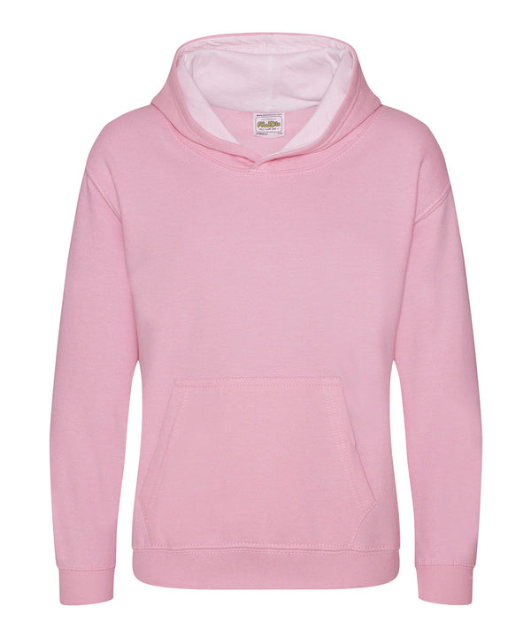 AWDis Kids Varsity Hoodie - Baby Pink/Arctic White