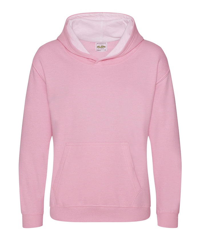 AWDis Kids Varsity Hoodie - Baby Pink/Arctic White