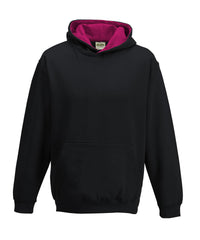 AWDis Kids Varsity Hoodie - Jet Black/Hot Pink