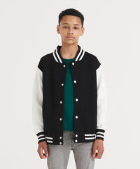 AWDis Kids Varsity Jacket - Burgundy/Heather Grey