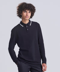 Awdisjustpolos Long Sleeve Tipped 100 Polo - Deep Black/White