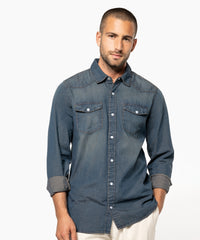 Kariban Men's Long-sleeved Denim Shirt - Blue Jean