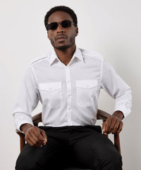 Kustom Kit Pilot Shirt Long Sleeved - White