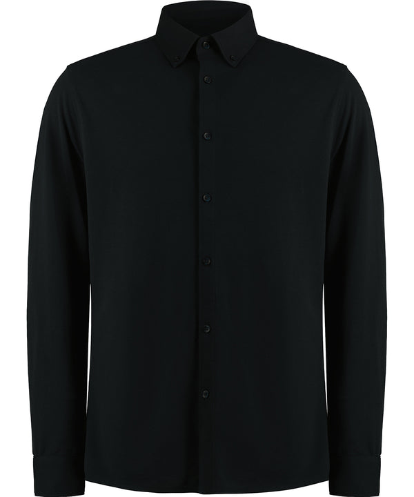 Kustom Kit Long Sleeve Superwash® 60° Piqué Shirt (tailored Fit) - Black